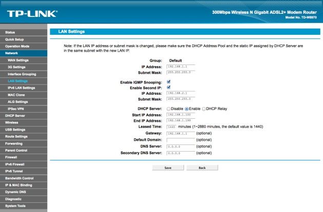 TP-Link TL-W8970N lan settings