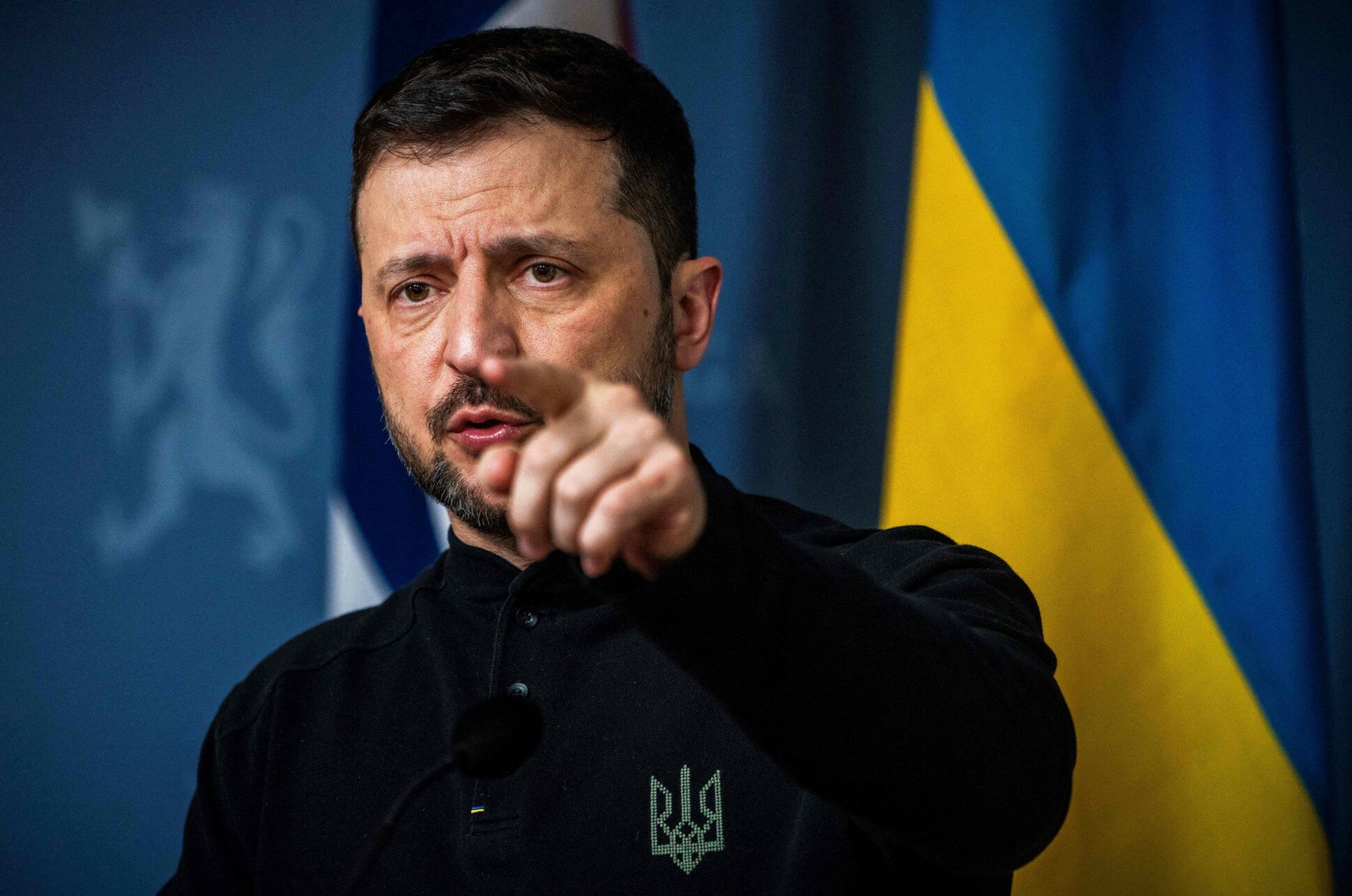 TemporaryUkrainian President Volodymyr Zelensky gestures as he addresses a press conference with the Norwegian Prime Minister in the government's representative building in Oslo, Norway on March 20, 2025. (Photo by Ole Berg-Rusten / NTB / AFP) / Norway OUTOLE BERG-RUSTEN