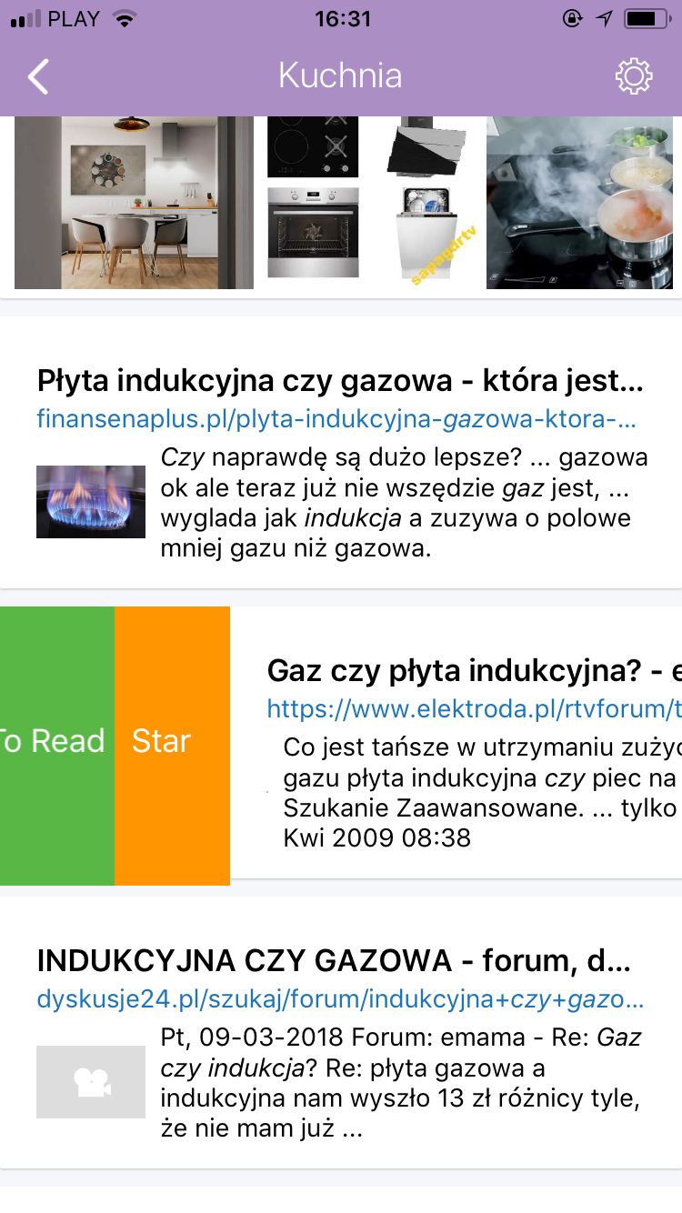 przesunięcie wyniku w prawi odsłania nowe opcje, w lewo zaś pozwala go „wykreślić” z listy