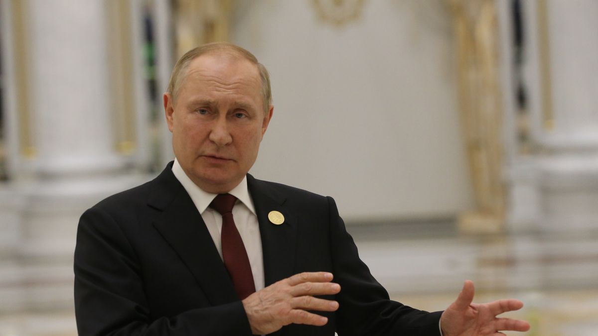 ASHGABAT, TURKMENISTAN - JUNE,29 (RUSSIA OUT) Russian President Vladimir Putin speeches during his press conference at the Ashgabat International Airport, late June,29,2022, in Ashgabat, Turkmenistan. Russian President Putin has arrived to Turkmenistan to attend the VI Caspian Summit. (Photo by Contributor/Getty Images)