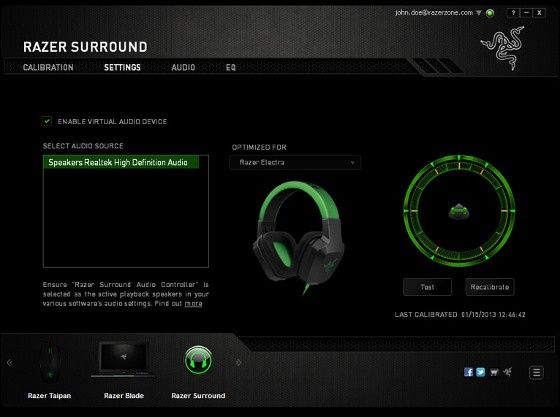 razer surround dźwięk przestrzenny 7.1 aplikacja opcje