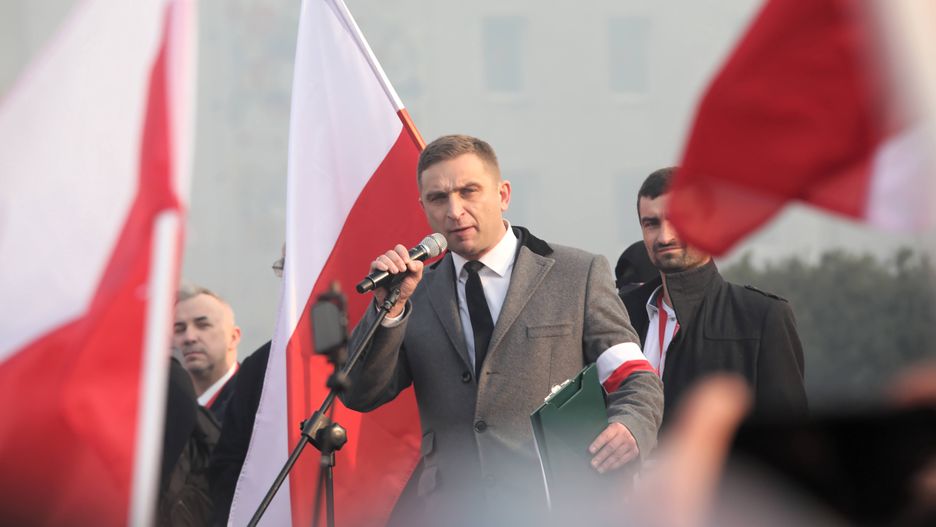 Robert Bąkiewicz na Marszu Niepodległości w Warszawie