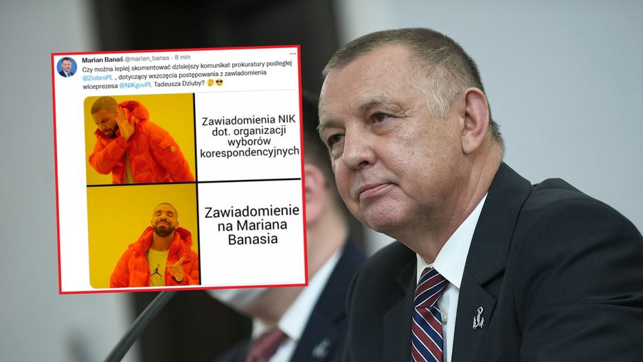 Marian Banaś komentuje decyzje prokuratury... memem