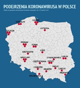 Koronawirus w Polsce. Mapa miejsc, w których występuje podejrzenie zakażeniem