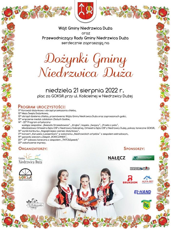 Dożynki Gminy Niedrzwica Duża 2022 - program