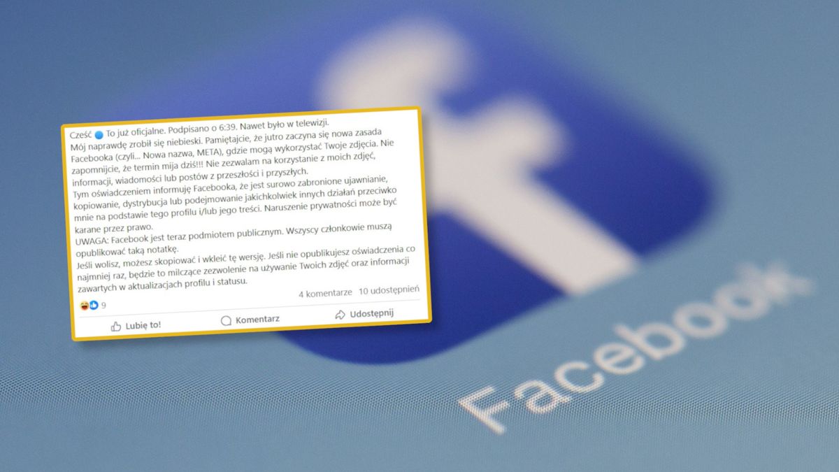 Przykładowe "oświadczenie" na Facebooku