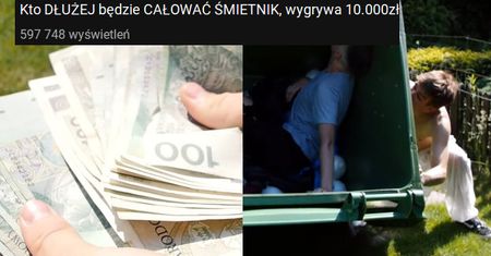 Nowe DNO polskiego YouTube'a. Dzieciaki CAŁUJĄ ŚMIETNIK. Nagroda to 10 tysięcy złotych...