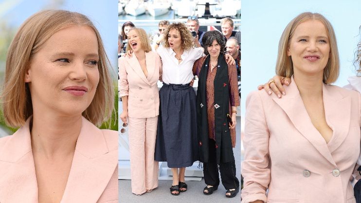 Joanna Kulig w pudroworóżowym garniturze błyszczy na festiwalu w Cannes 