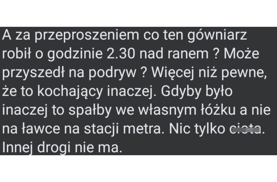 Komentarz pod postem informującym o gwałcie na 18-latku