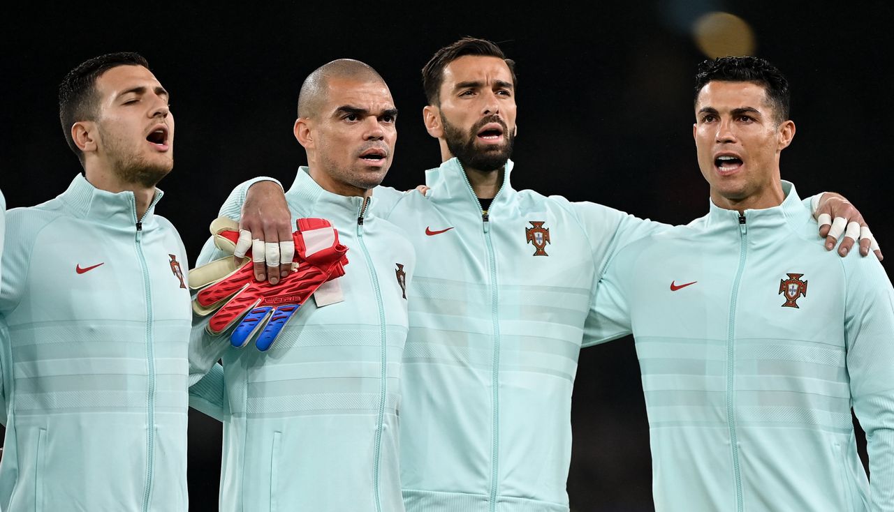 Cristiano Ronaldo during the Portuguese anthem before the match