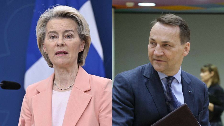 Na zdjęciu po lewej szefowa KE, po prawej szef MSZ Polski
