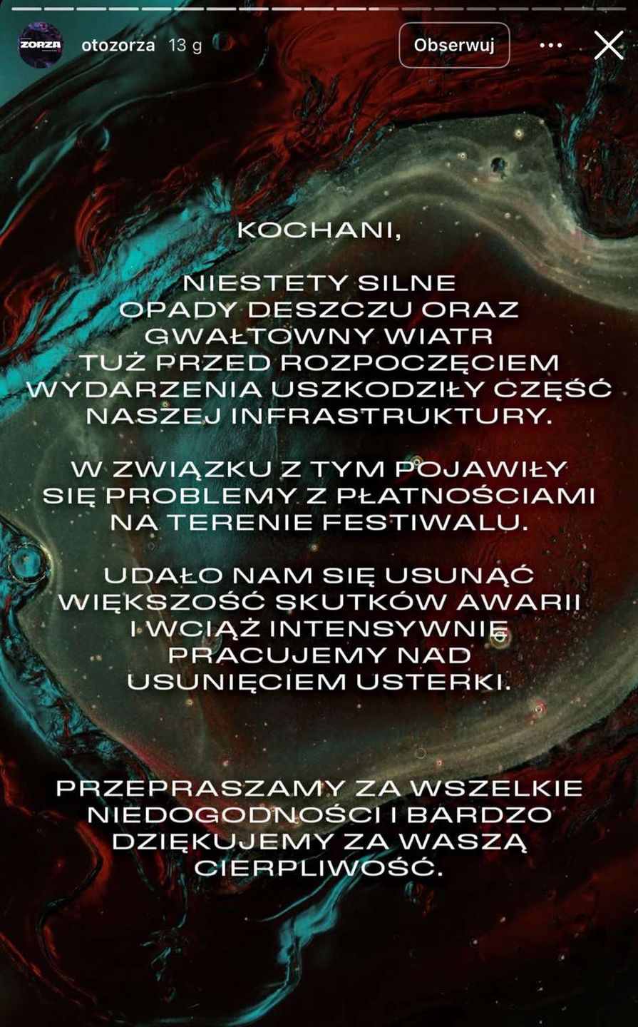 Organizatorzy festiwalu Zorza wydali oświadczenie