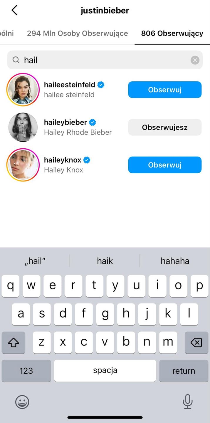 Justin Bieber nadal śledzi konto żony