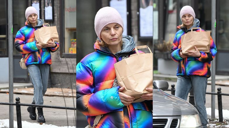 Małgorzata Foremniak załatwia sprawunki i wsiada do samochodu partnera