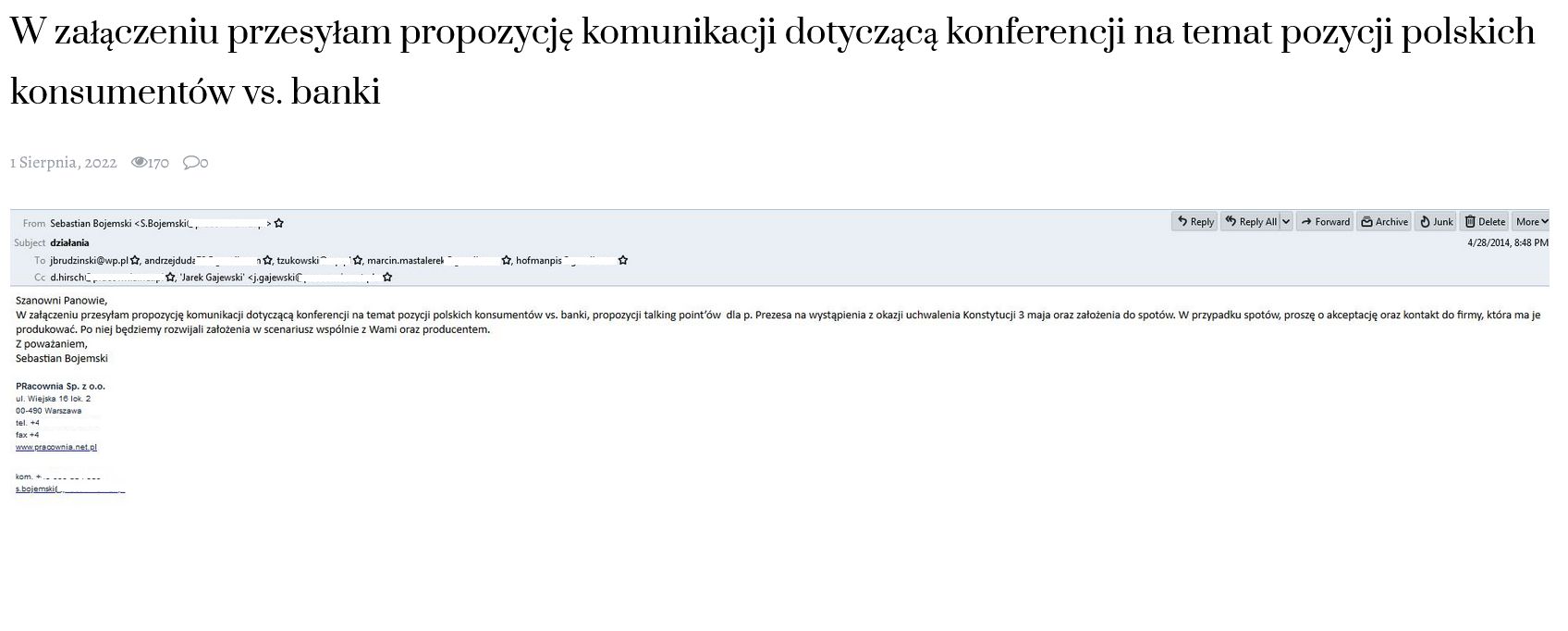 E-mail wysłany m.in. do Andrzeja Dudy