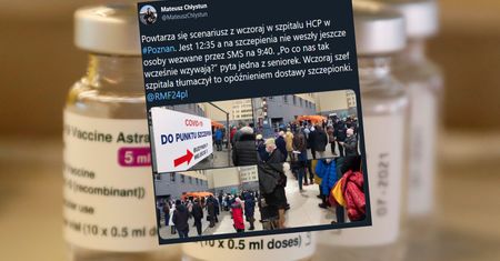 Poznań. Kolejka ludzi do szczepienia przed szpitalem HCP