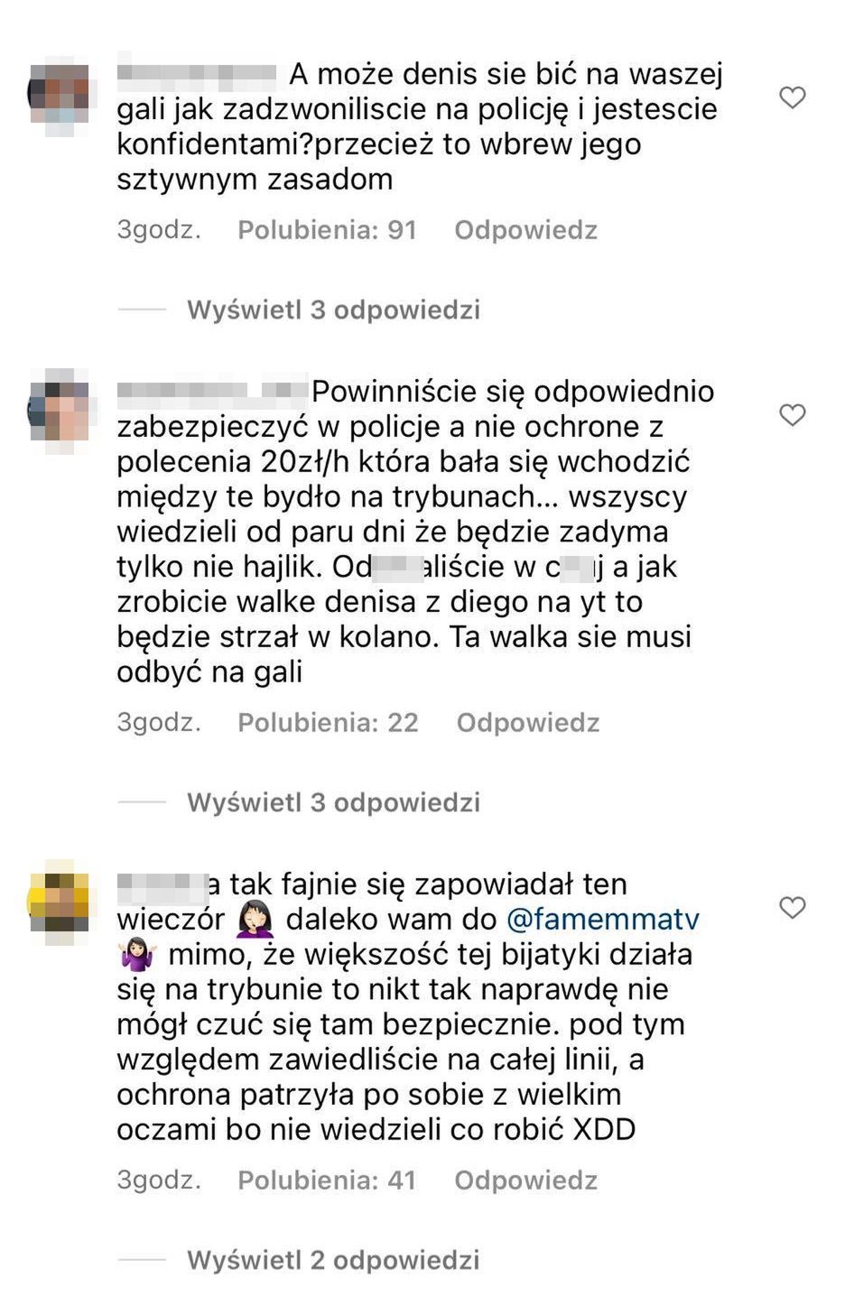 Komentarze pod oświadczeniem