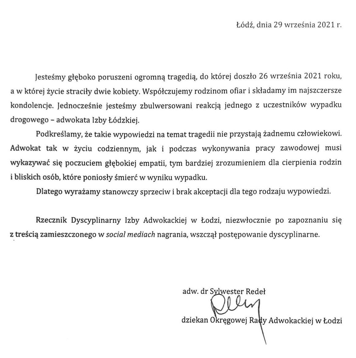 Oświadczenie Rady Adwokackiej