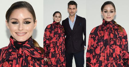 Zawiązana pod szyję Olivia Palermo pozuje z mężem na pokazie