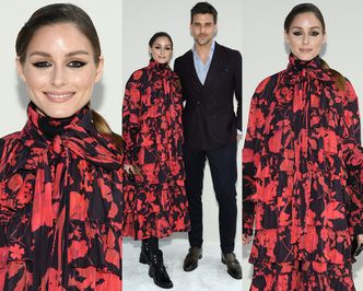 Zawiązana pod szyję Olivia Palermo pozuje z mężem na pokazie