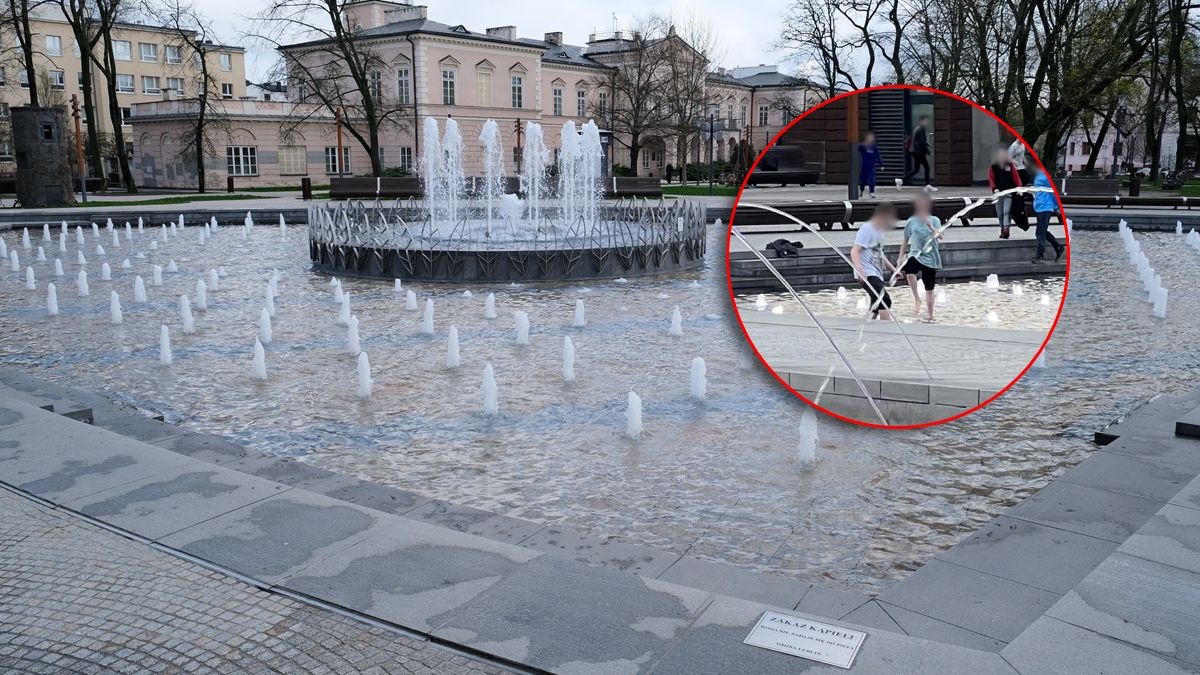 Dzieci biegające po fontannie na pl. Litewskim