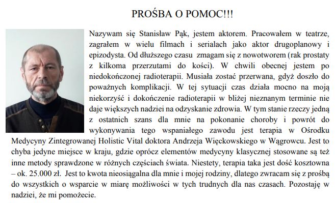 Apel Stanisława Pąka o pomoc