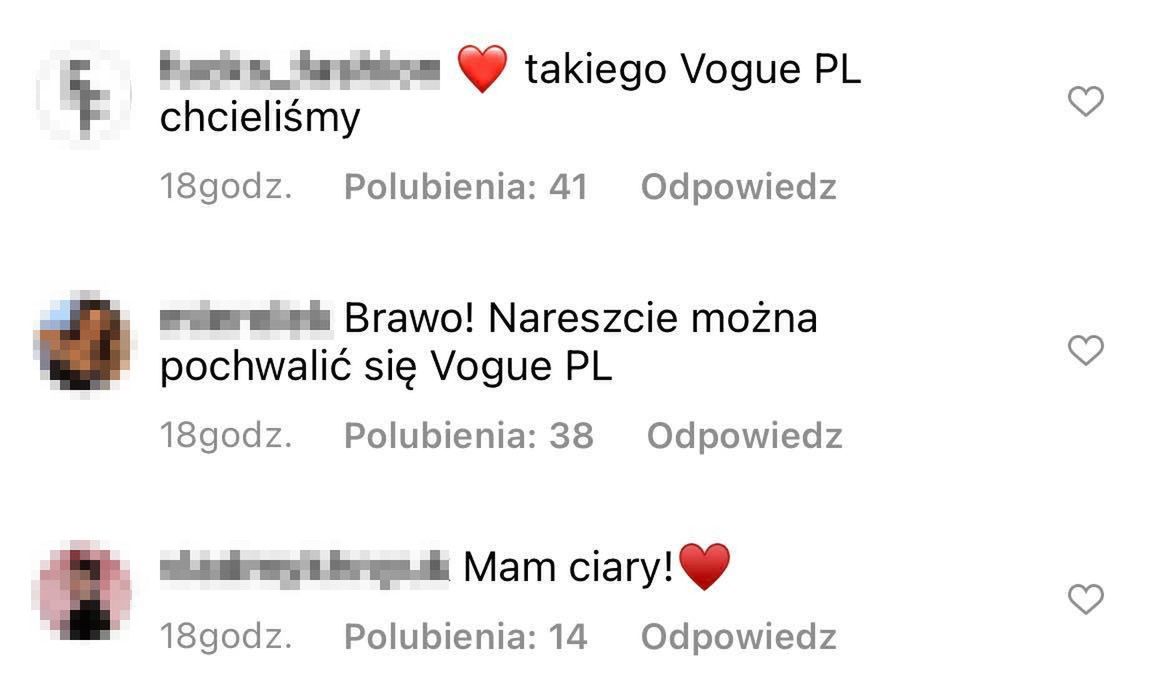 Komentarze pod postem z wrześniową okładką "Vogue Polska"