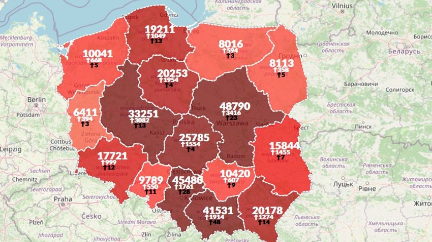 Mapa zakażeń koronawirusem w Polsce [30.10.2020]