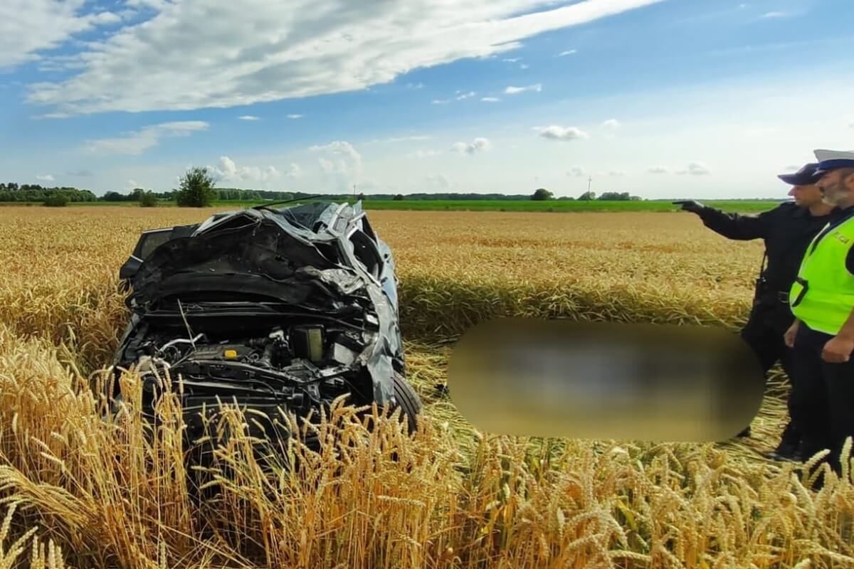Stasinów. Wypadek nissana - dachowanie