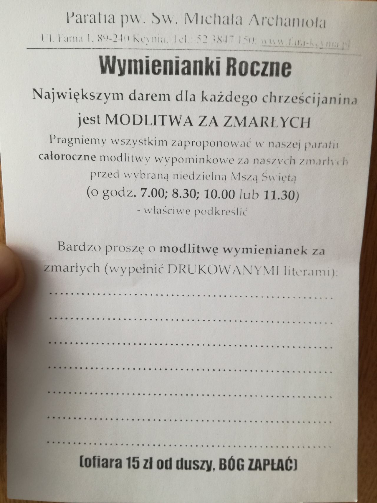 "Ofiara 15 zł od duszy". Ksiądz wycenił modlitwę