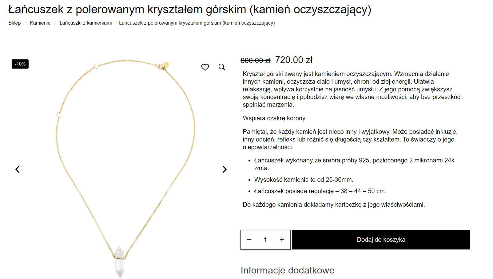 Łańcuszek z kamieniem górskim - Zozo Design