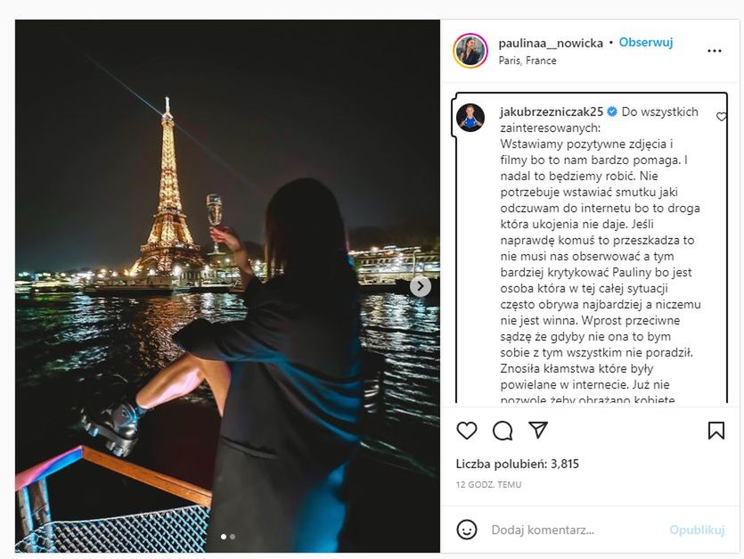 Jakub Rzeźniczak broni Pauliny Nowickiej