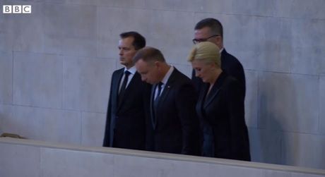 Andrzej Duda i Agata Duda w Westminter Hall screen BBC