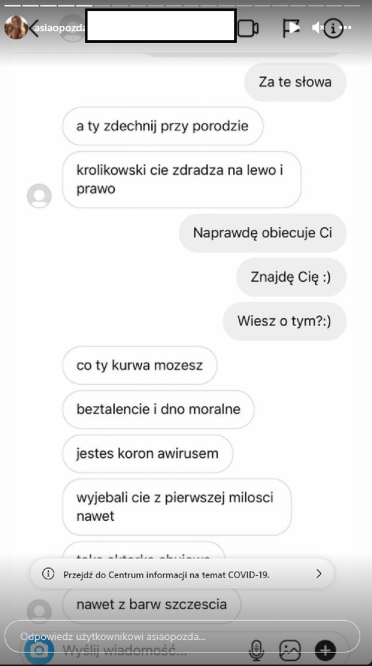 Joanna Opozda upubliczniła wiadomości od hejterki