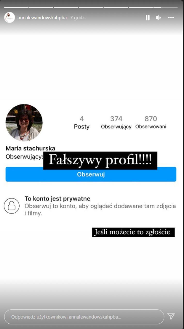 Anna Lewandowska pokazała fałszywy profil swojej mamy