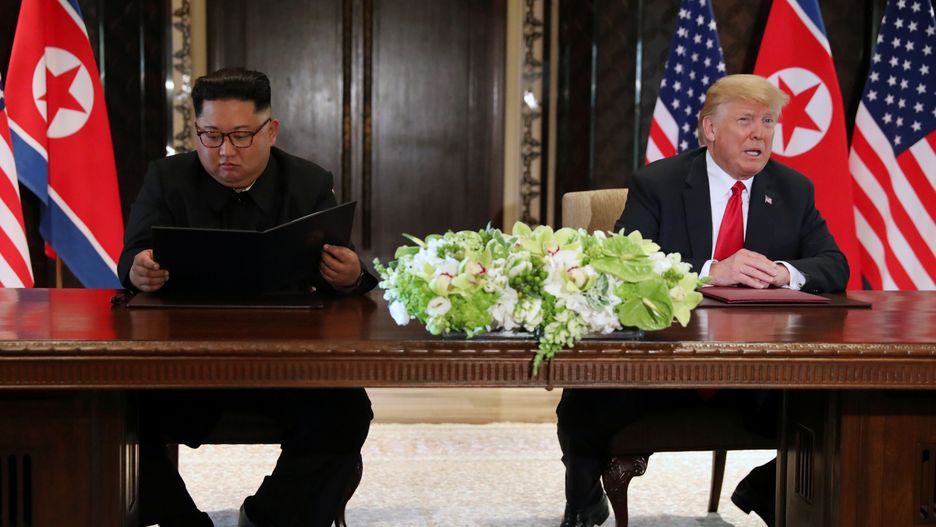 Donald Trump i Kim Dzong Un w Singapurze