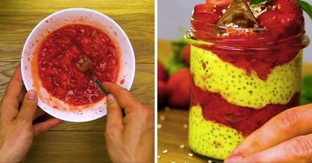 Pyszny chia pudding z truskawkami w słoiku