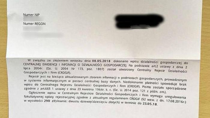 Tak wygląda przykład "łowienia na CEIDG".