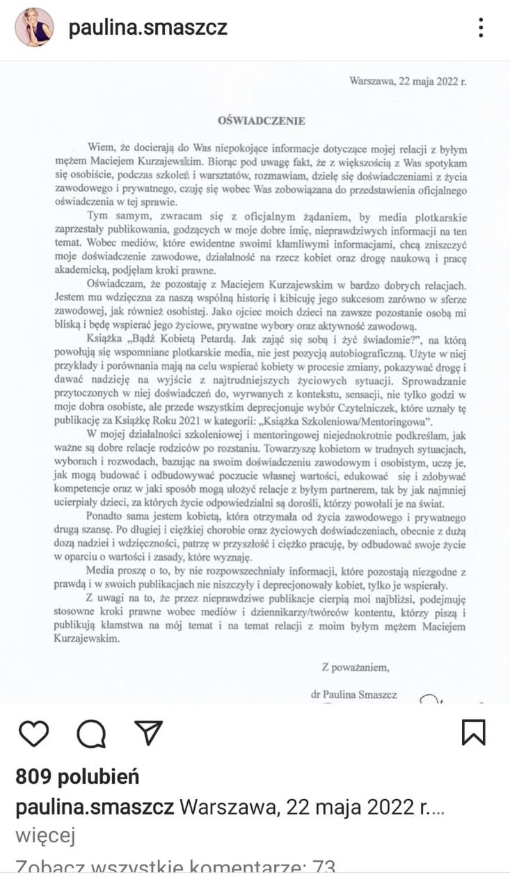 Paulina Smaszcz-Kurzajewska chwali Macieja Kurzajewskiego