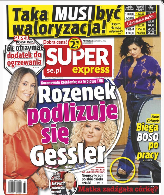 Kasia Cichopek boso - okładka Super Express 05.09.22