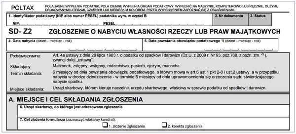 Formularz podatkowy SD-Z2 