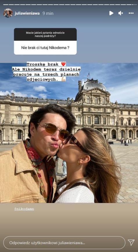 Julia Wieniawa tęskni za Nikodemem Rozbickim. Foto z InstaStories