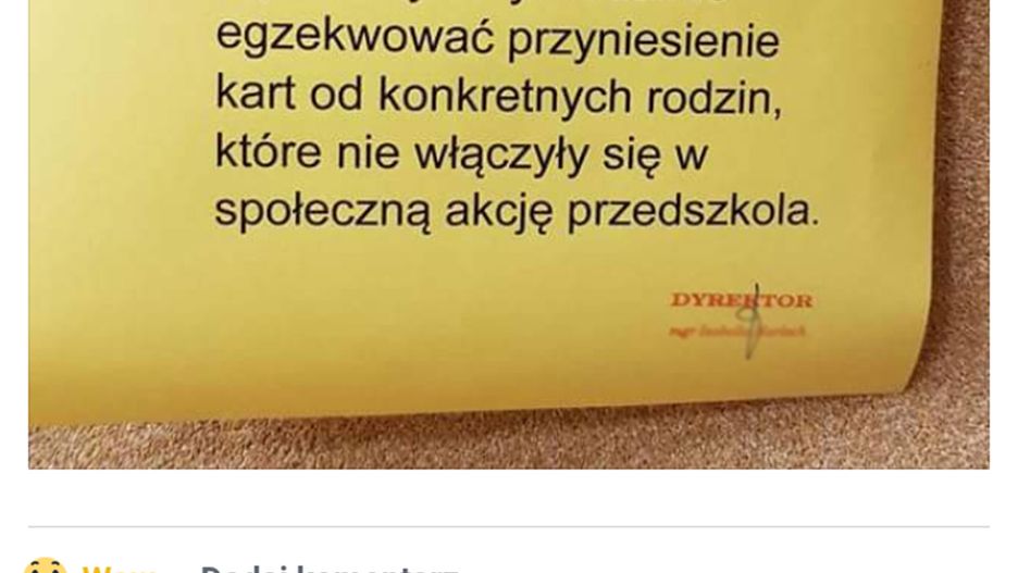 Treść ogłoszenia na tablicy w przedszkolu zbulwersowała część rodziców