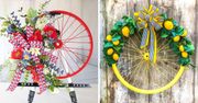 17 pomysłów na przeistoczenie starych kół rowerowych w wiosenne ozdoby. Alternatywa dla wieńców