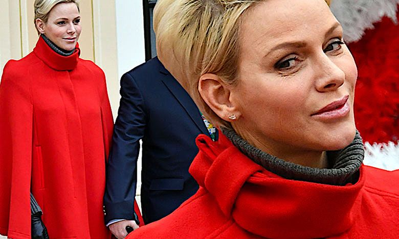 Księżna Charlene oczarowała na świątecznym spotkaniu. Jej czerwona peleryna do hit, tak samo jak strój księcia Alberta