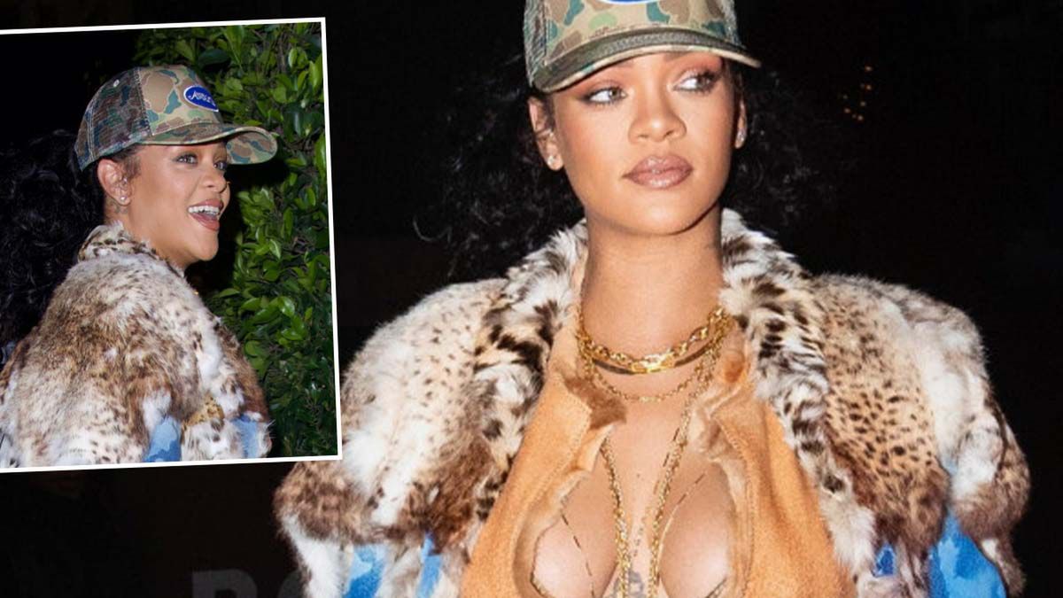 Rihanna znów pokazała brzuch i zadała szyku. Cętkowany płaszcz to klasyk, ale to cena torebki Diora zwala z nóg