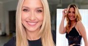 Joanna Koroniewska pręży się w koronkowej bieliźnie. Jednak to stylowe wnętrze łazienki wygrywa w walce o uwagę