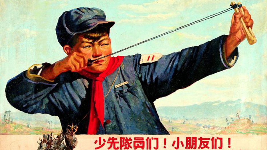 Chiński plakat propagandowy z czasów Wielkiego skoku