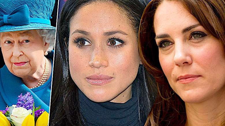Meghan Markle i księżna Kate, królowa Elżbieta II