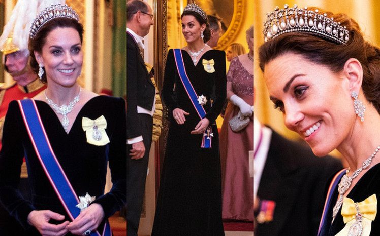Dostojna księżna Kate w sukni Alexandra McQueena i tiarze Diany na dyplomatycznym przyjęciu (ZDJĘCIA)